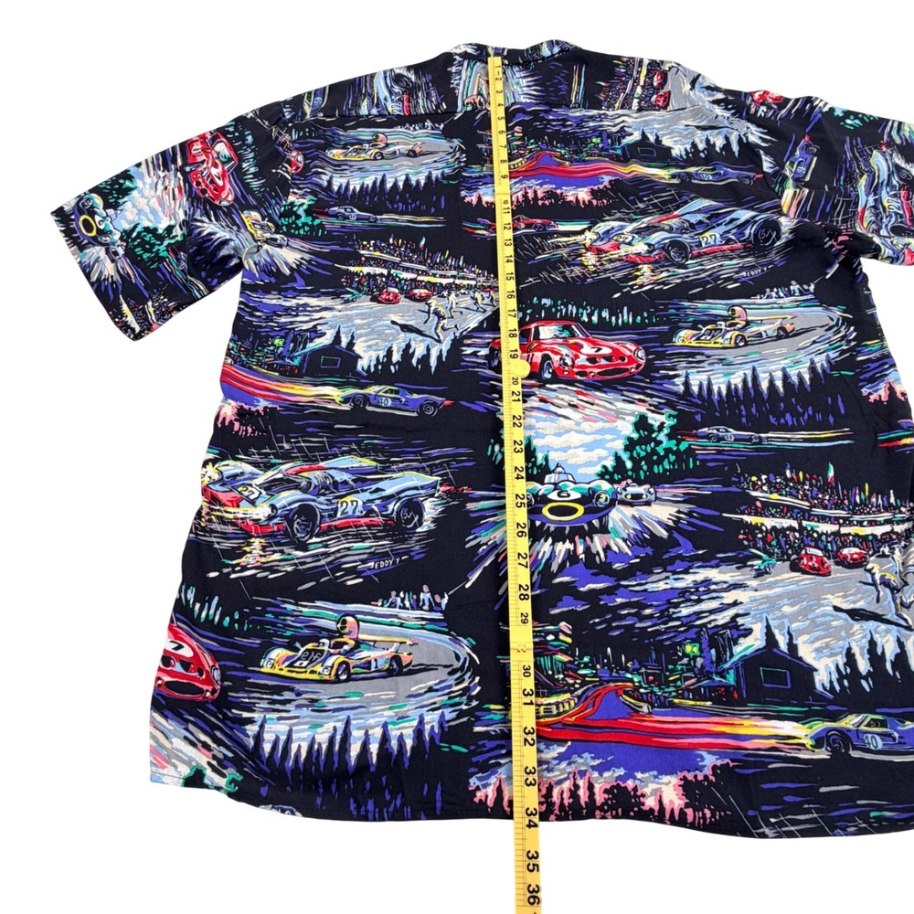 Vintage Hawaiian Shirt Monticerutti Men 2XL‎ Tall Black Grand Prix Race Car AOP - Picture 13 of 13